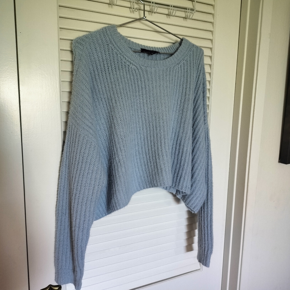 Cotton Candy LA Women's Blue Cropped Dolman Sleeve Soft Fuzzy Sweater M/L